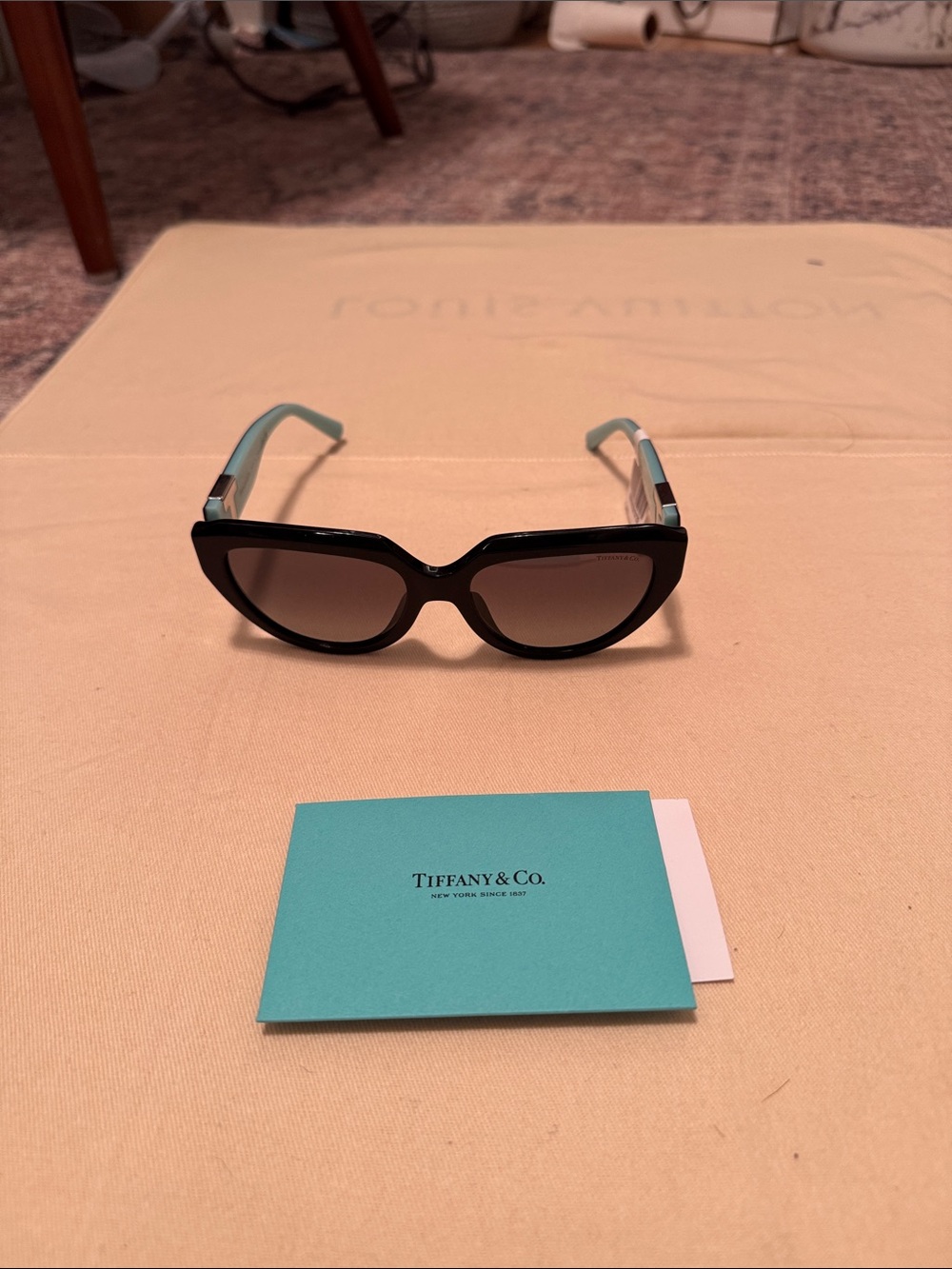 Tiffany & Co. Black Cat-Eye Sunglasses with Tiffany Blue Temples